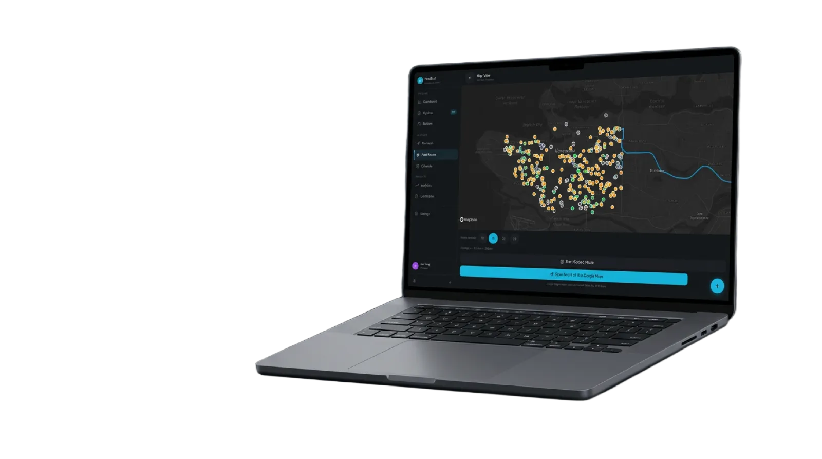 LeadX map view on laptop showing permit pins across a metro area